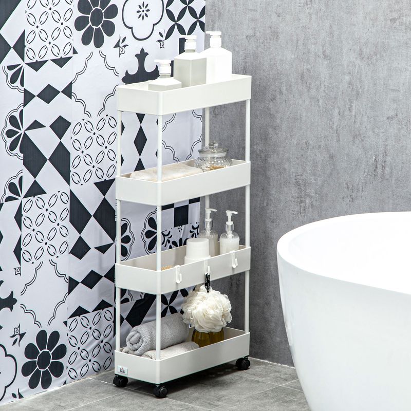 Rollwagen Küchenregal 4 Ebenen Mit Rollen Und Bremsen, Blanc_voghion.com