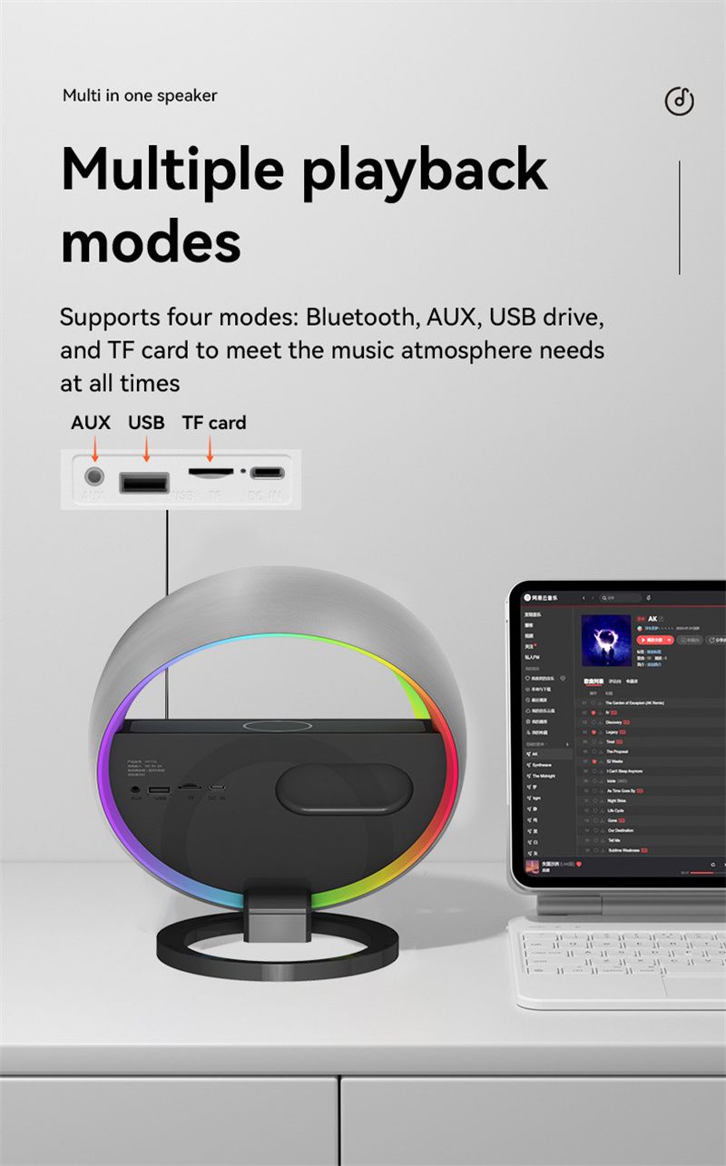 2024 Nieuwe multifunctionele RGB draadloze nachtlader Bluetooth-luidspreker Grote G-sfeerverlichting Woondecoratie_voghion.com