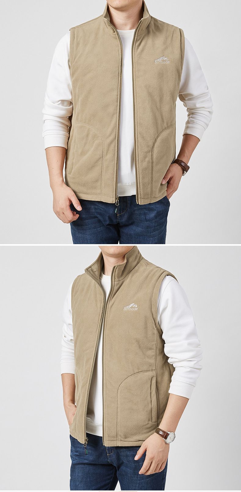 Colete reversível de lã polar para homem – Jaqueta puffer sem mangas quente de inverno com gola alta e vários bolsos (M-5XL)_voghion.com