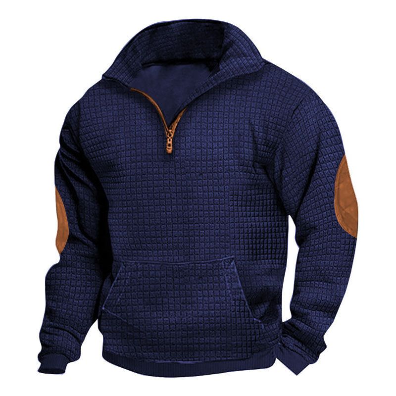 Felpa con cappuccio casual da uomo in flanella con cerniera, effetto scamosciato e ricamo jacquard - Vestibilità comoda ed elegante per autunno e inverno_voghion.com
