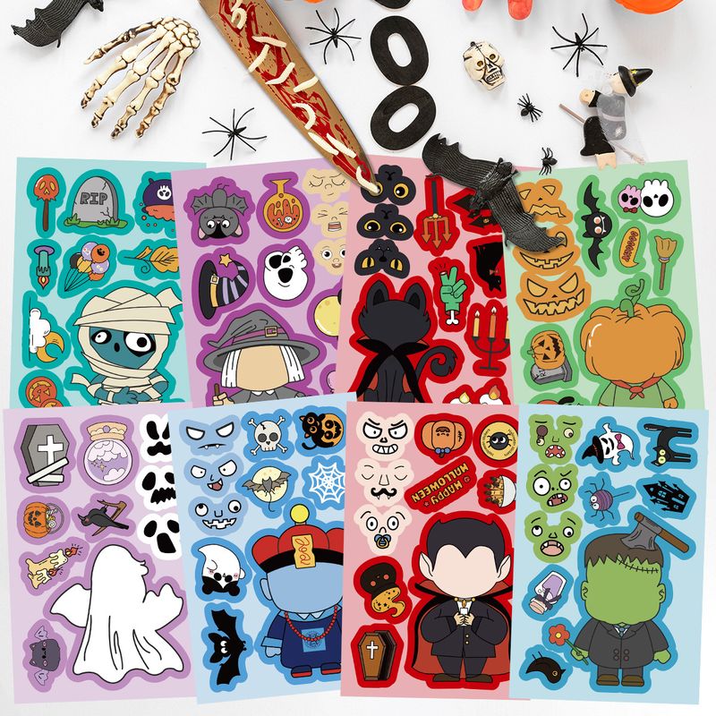 Stickers 8 Piece Halloween Series Face Changing Stickers Children's Educational DIY Toy Puzzle Stickers Stationery Stickers Wholesale_voghion.com
