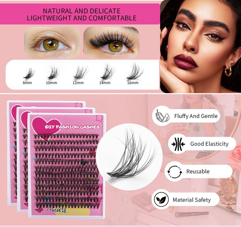 Cross Border Hot Selling DIY Single Cluster Eyelash Set in Europe and America 240 Clusters D-shaped Segmented Hair Thick Curly False Eyelashes_voghion.com
