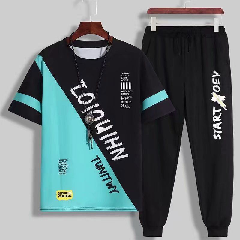 Ropa de hombre Camiseta de verano de manga corta para hombre, moderna y atractiva, un conjunto de ropa a juego, trajes casuales juveniles, ropa de verano para hombre_voghion.com