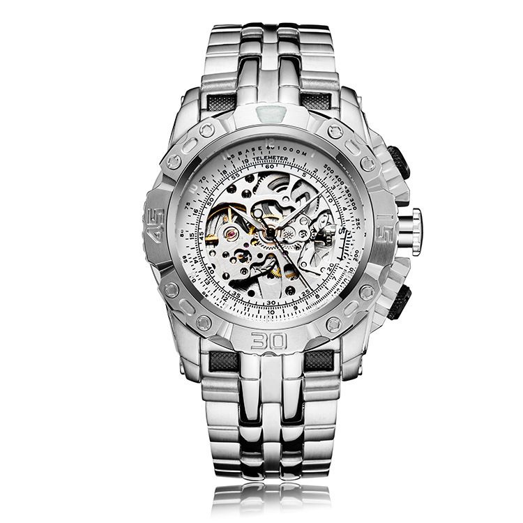 Men's Automatic Skeleton Mechanical Watch With Stainless Steel Band, Fashionable Design, Water Resistant Mechanical Watch Watch Universal_voghion.com