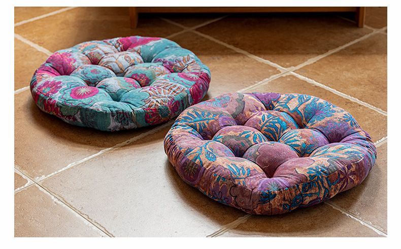 Cuscino da pavimento marocchino - Cuscino da meditazione rotondo spesso, stampa geometrica boho, imbottitura in morbido cotone PP per yoga, cerimonia del tè e arredamento per la casa_voghion.com