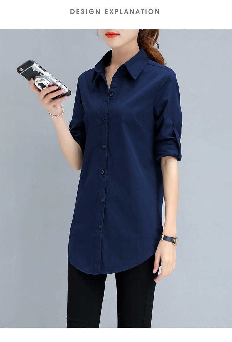 Maglietta da donna a maniche lunghe, di media lunghezza, stile coreano, versatile e ampia, per studenti, taglia grande, blu navy, rosso vino_voghion.com