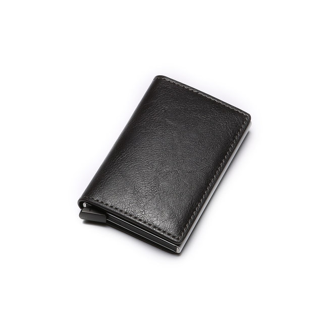 Nuevo Mini tarjetero para hombre, billeteras de fibra de carbono Rfid de cuero negro, Mini billetera delgada, monedero pequeño, monederos para hombre_voghion.com
