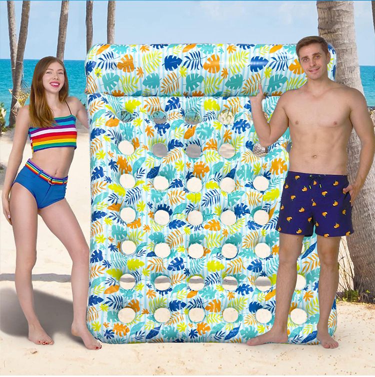Eco-Friendly Inflatable Floating Mat - Thickened PVC With Leaf Perforations & Detachable Pillow (Breathable Design For Water Sports Pool Lounge Bed)_voghion.com