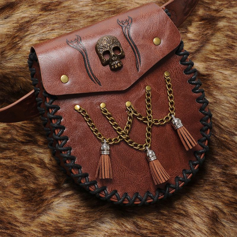 Mittelalterlicher Gürtel im Wikingerstil, Münzgeldbörse, Ritter-Retro-Gürteltasche mit Prägung_voghion.com