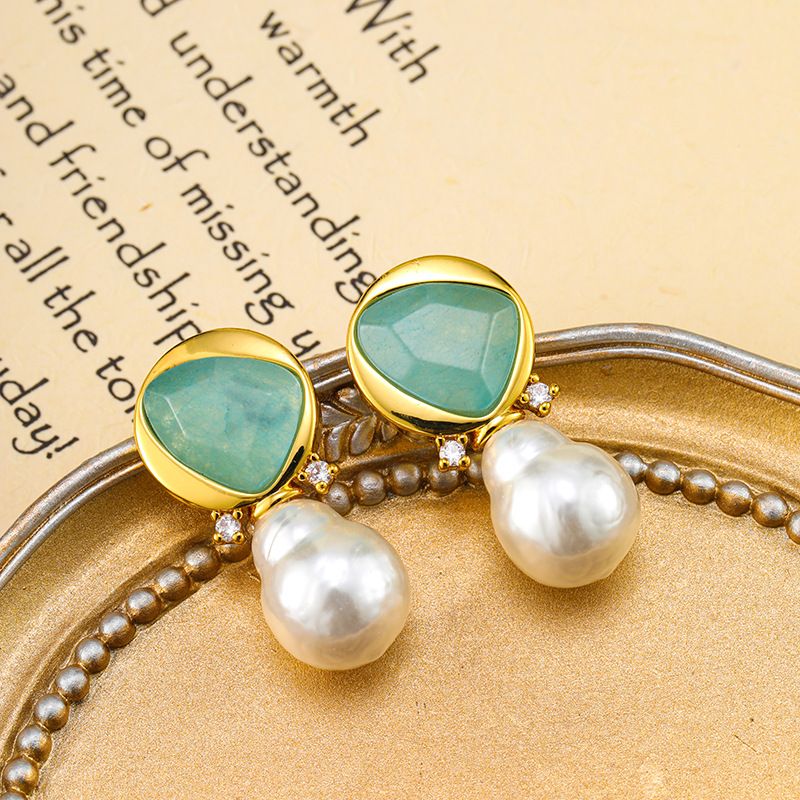 Orecchini da donna in schiuma di sirena con perle di giada verde e barocco francese_voghion.com