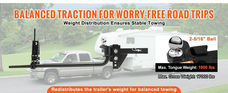 VEVOR Weight Distribution Hitch, 1,500 Lbs Weight Distributing Hitches Kit With Sway Control For Trailer, 2-In Solid Steel Shank, 2-5/16 In Alloy Steel Ball, Powder Coated Load Leveling Hitch, Black_voghion.com