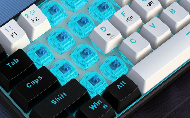 Clavier de jeu mécanique filaire Snpurdiri 60 %, 61 touches anti-ghosting, rétroéclairage LED bleu, ultra compact, deux supports (interrupteur bleu/noir, blanc, bleu glacier)_voghion.com
