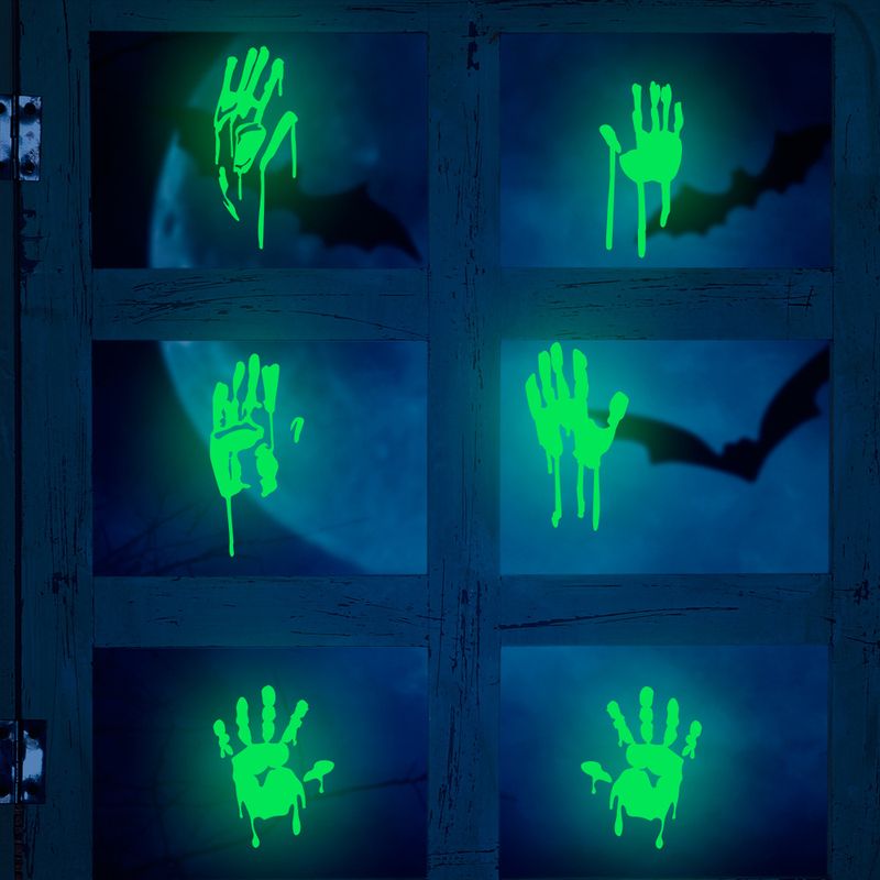 Glow In The Dark Halloween Bloody Handprint Wall Stickers - Self-Adhesive Fluorescent Decals For Windows, Glass, And Home Decor_voghion.com