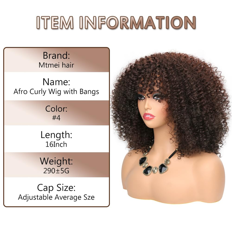 Synthetic Hairhair Short Afro with Bangs Natural 16Inch 290G Wig Kinky Curly Wigs for_voghion.com