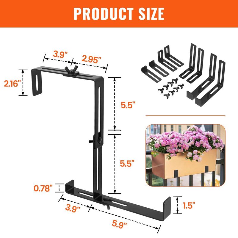 2pcs/4pcs Window Box Brackets, Adjustable Planter Box Brackets, Universal Steel Hanging Flower Box Brackets For Railings Deck Windowsill, No Drill Planter Brackets For Balcony, Fences, Patio_voghion.com