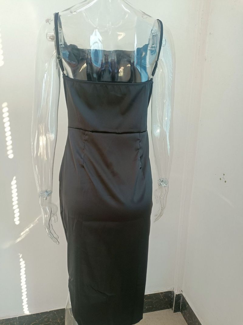 Women's sexy suspender slit skirt 2023 fashion sexy slit satin dress_voghion.com