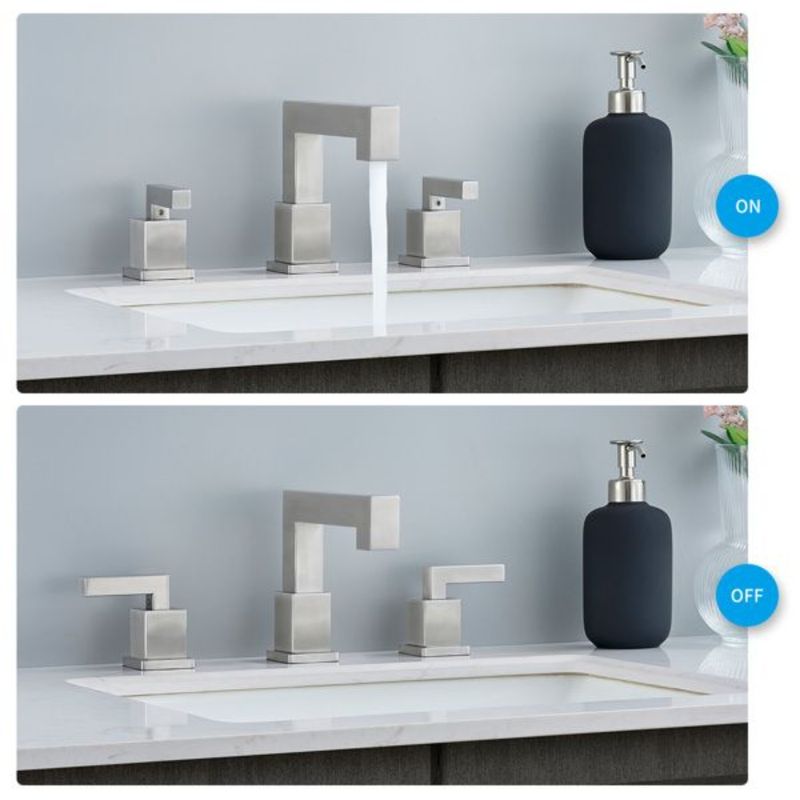 Moderno rubinetto per lavabo a cascata con 2 maniglie, finitura spazzolata, diffuso, nichelato, per bagno, con 3 rubinetti._voghion.com