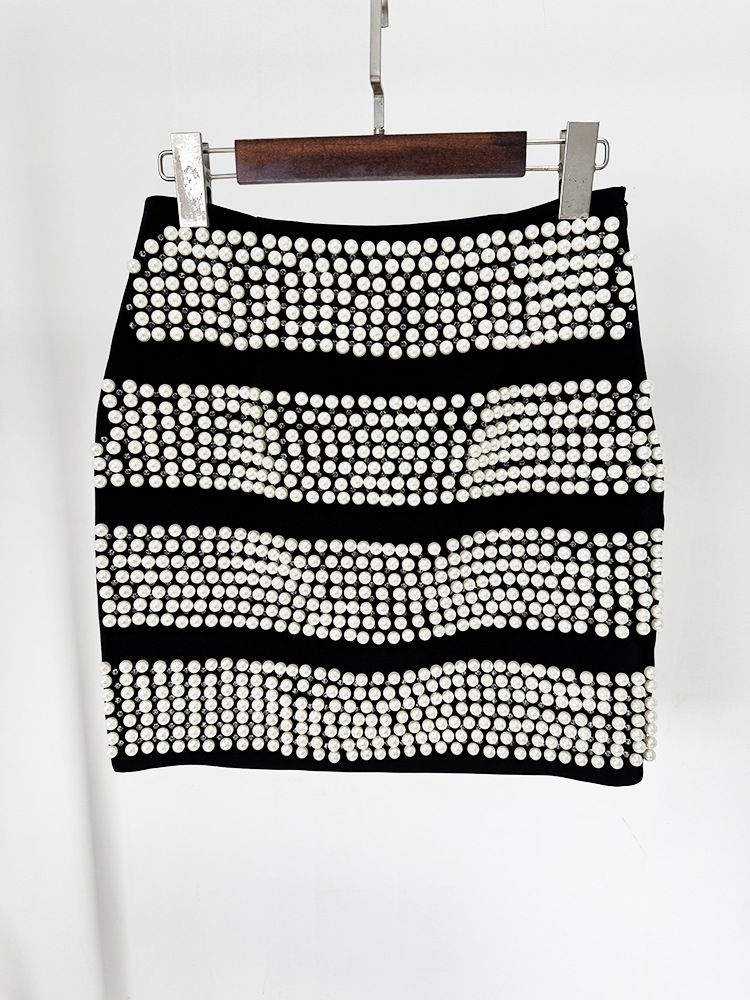 GraceChic In Stock 2025 Early Spring New Style Personality Shrug Dot Slim Fit Blazer Jacket Heavy Pearl Beaded Half Skirt_voghion.com