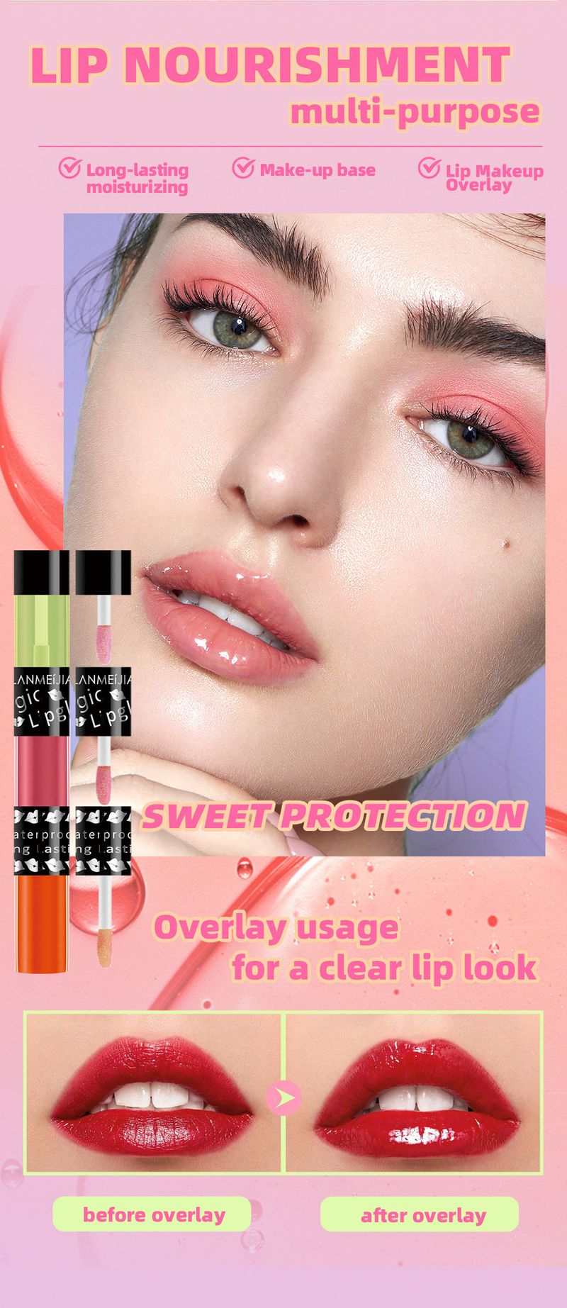 Brillo labial hidratante con temperatura ajustable, fácil de colorear y resistente a las manchas, brillo labial que cambia de color, un tubo de aceite labial de tres colores._voghion.com