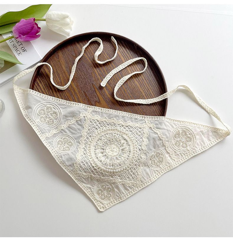 Nėriniuotas trikampis šalikas - mielas ir stilingas plaukų bandana, rankų darbo megztas galvos apdangalas pavasario vasaros kelionėms_voghion.com