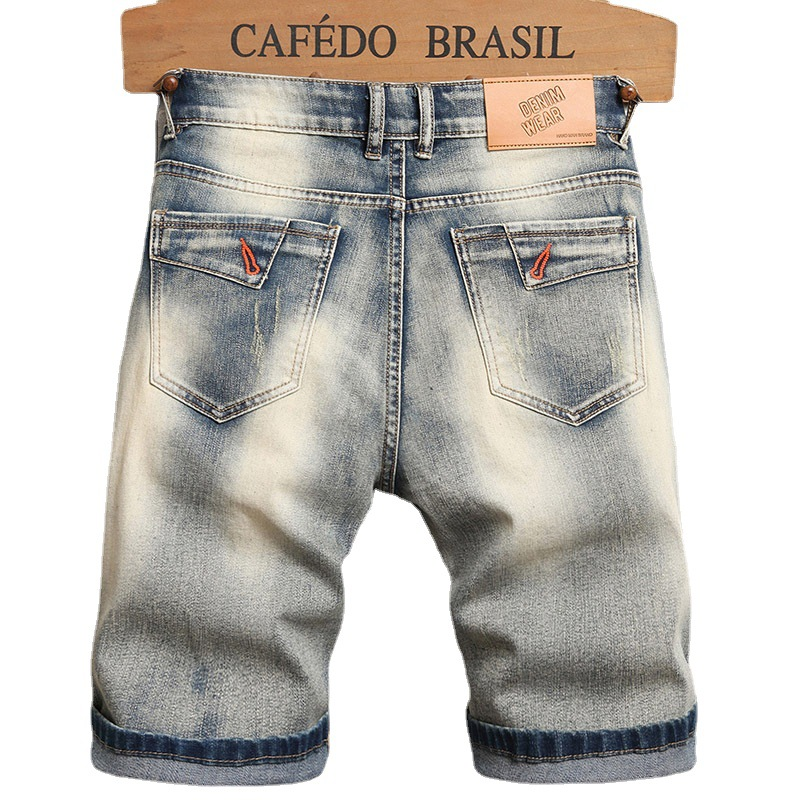 New 2023 Summer Punk Jeans Patchwork Cotton Five-point Fashion Simple Slim Mid-waist Men's Pants_voghion.com