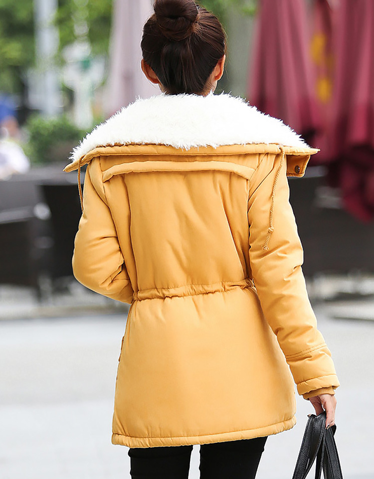 Giacca invernale da donna addensata piumino lungo con cappuccio cappotto da donna slim fit colletto in pelo imbottito in cotone cappotto da donna_voghion.com