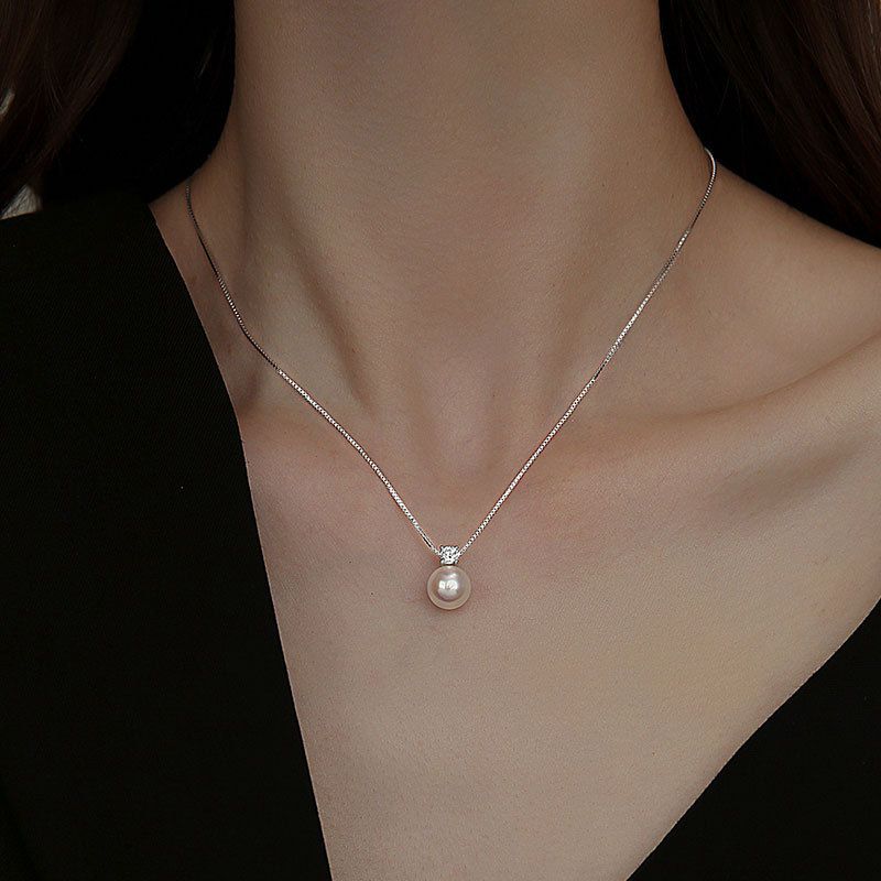 S Silver Aurora Pink Pearl Necklace Pendant With High Quality And Versatile Women's Clavicle Chain Hair_voghion.com