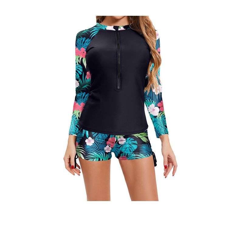 Maillot de bain une pièce à fermeture éclair pour femme, maillot de bain de surf à manches longues, combinaison de surf à protection solaire, combinaison de plongée avec tuba et méduses à corne plate_voghion.com