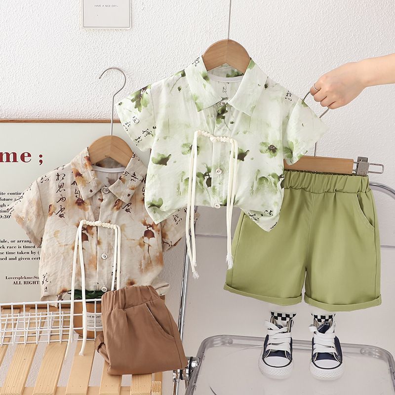 Elegante nieuwe stijl voor jongens 1-3 jaar oude baby's zomer Tang kleding korte mouwen tweedelige set_voghion.com