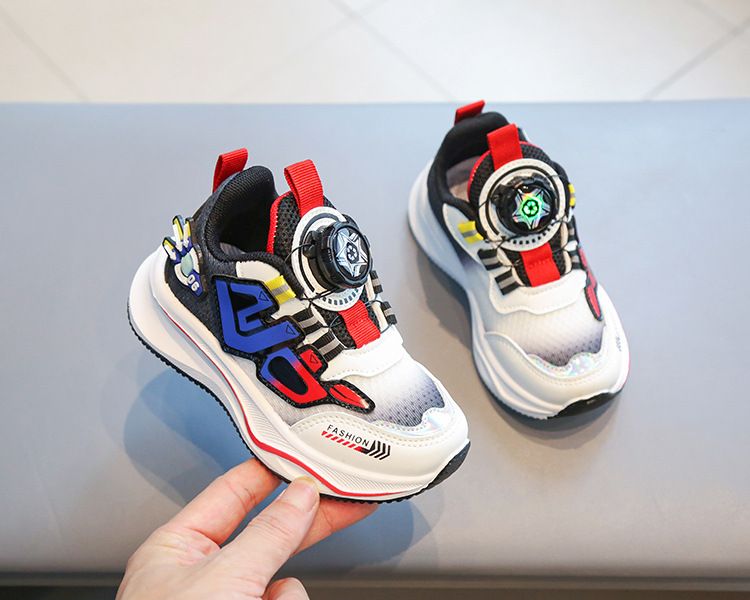 Children's sneaker 2024 spring and autumn boys' casual shoes rotating button girls' running shoes breathable baby mesh shoes single_voghion.com