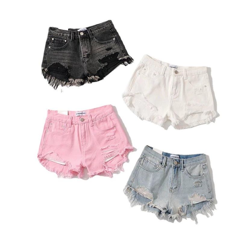Spicy Girl Ausgefranste Denim Hot Pants Damen 2022 Sommer Neue Ins High Street Washed Ripped Slimming Shorts Trendy_voghion.com
