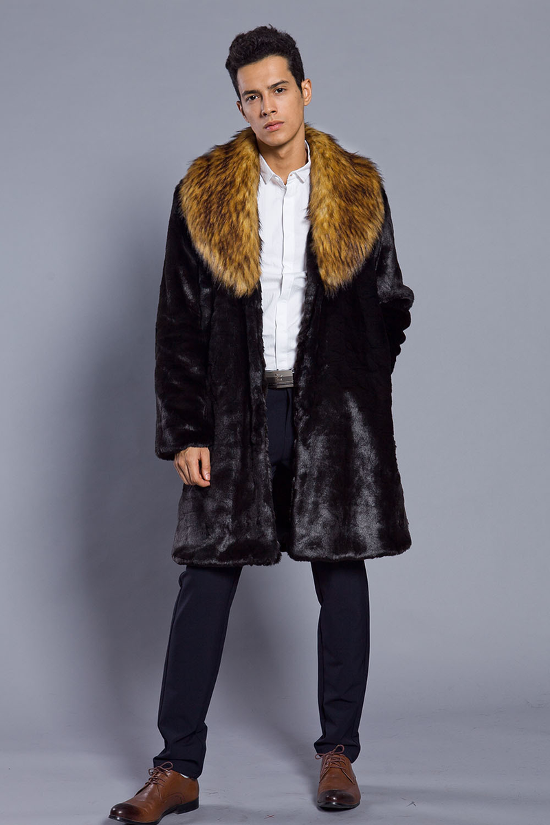 Men's Clothing Autumn and Winter New Fur Men's Jacket Fox Fur Collar Mid Length Coat Fashionable Casual Thick Warm_voghion.com