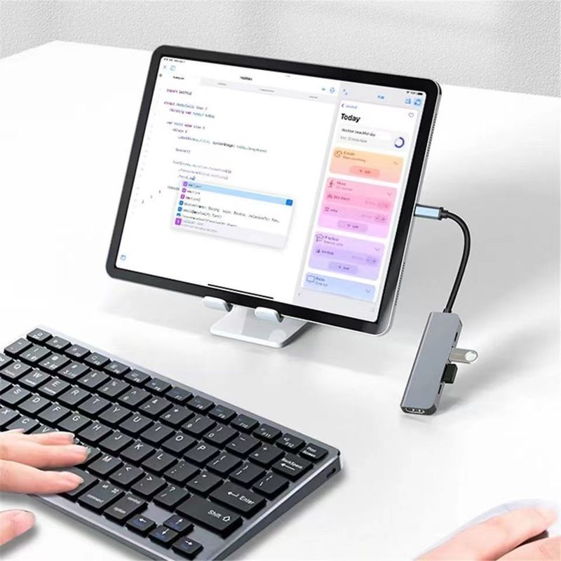 Cep Telefonları, Bilgisayarlar, Dizüstü Bilgisayarlar için Type-C Yerleştirme İstasyonu - HDMI, 5'i 1 Arada USB 3.0 Bölünmüş Ekran Monitör Hub'ı_voghion.com