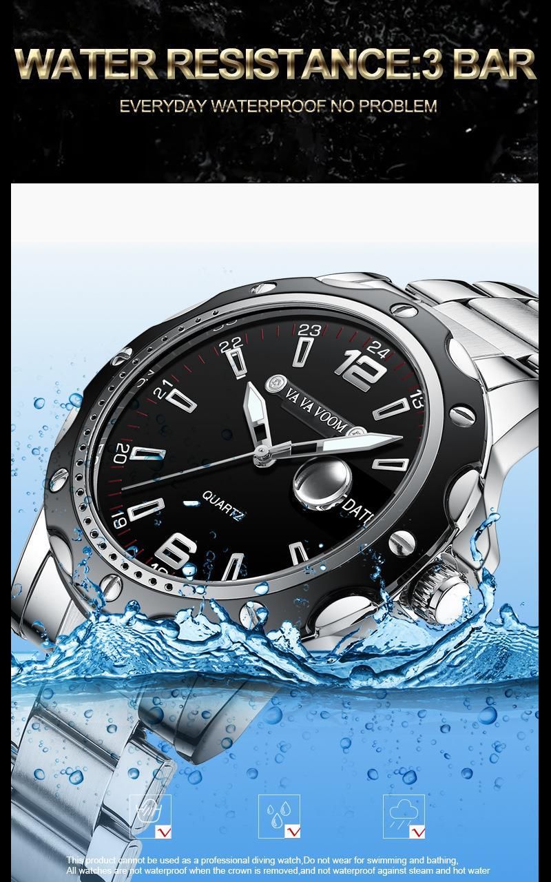 Men's Quartz Watch With Date Display, Luminous Hands, Stainless Steel Band, Water Resistant 30M, Casual Fashion Quartz Watch_voghion.com