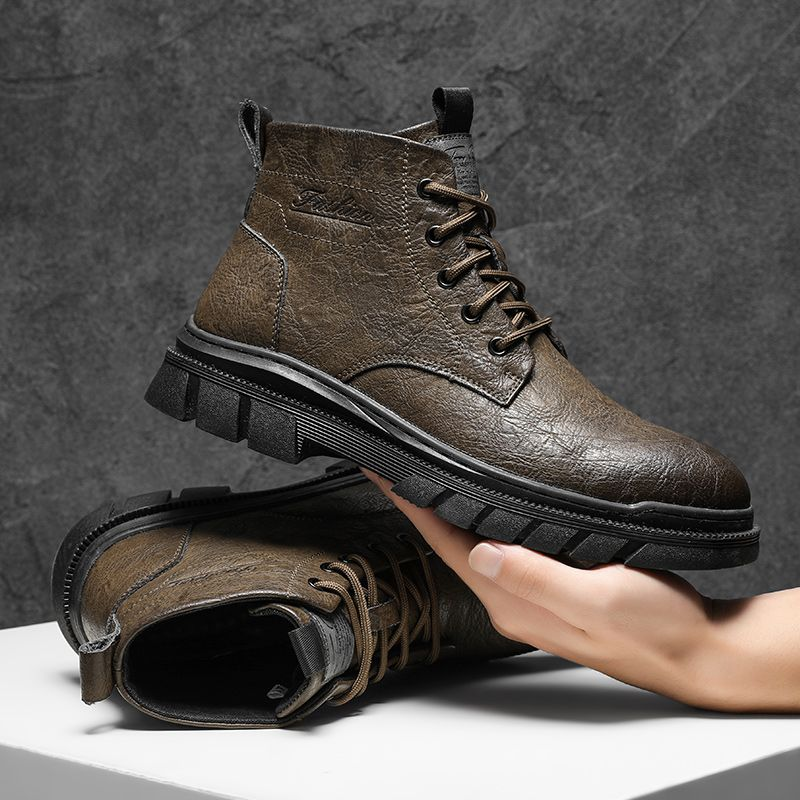 Martin high-top britiske mid-top lædersko korte sorte arbejdsstøvler til mænd_voghion.com