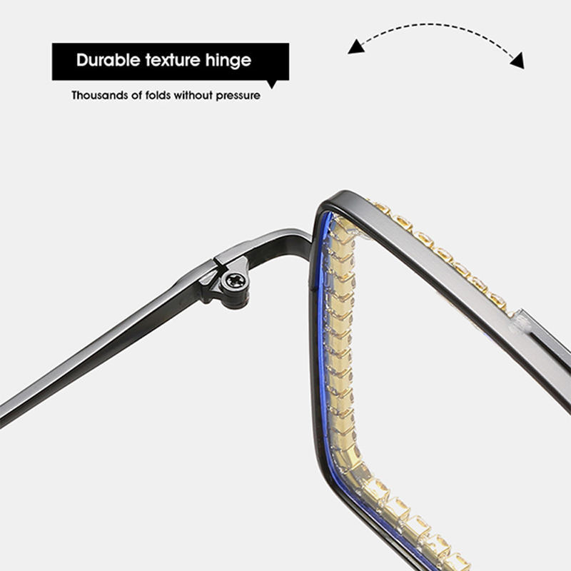 Square Anti Blue Light Blocking Glasses for Women with Rhinestone Thick Computer Eyeglasses_voghion.com