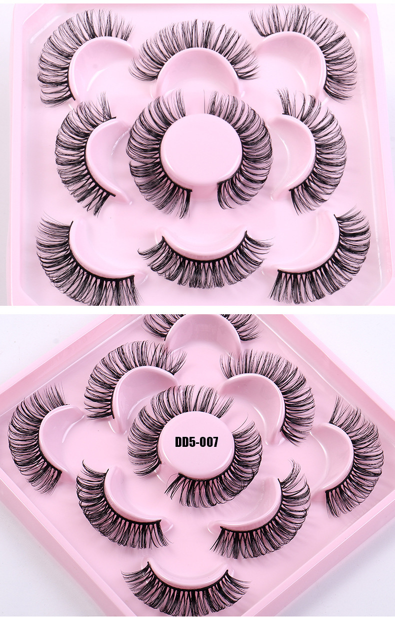 False Eyelashes New 5 Pairs Of Russian Curled DD Curved Holiday Eyelashes Naturally Curled Thick Chemical Fiber Eyelashes_voghion.com