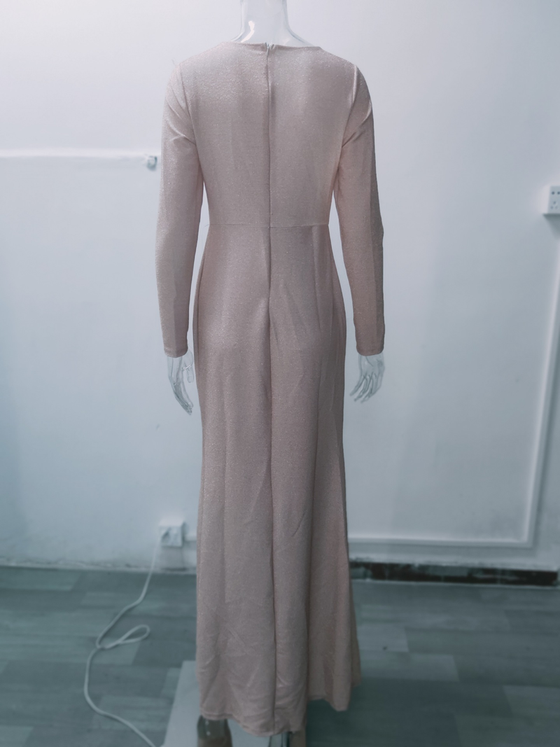 Saia longa feminina vestido de noite profundo decote em v vestido brilhante vestido sexy para jantar_voghion.com