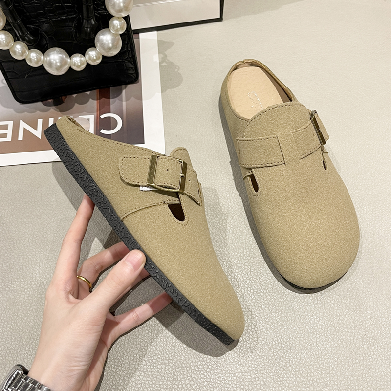 2023 sommer frauen Schuhe Closed Toe Runde Kappe Hausschuhe Kuh Wildleder Leder Clogs Schuhe für Frauen Retro Mode Garten mule Clog_voghion.com