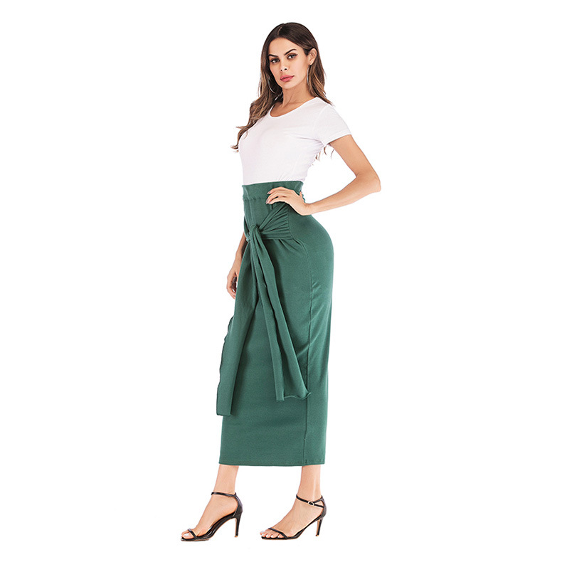 Women's lace-up solid color wrap hip skirt_voghion.com