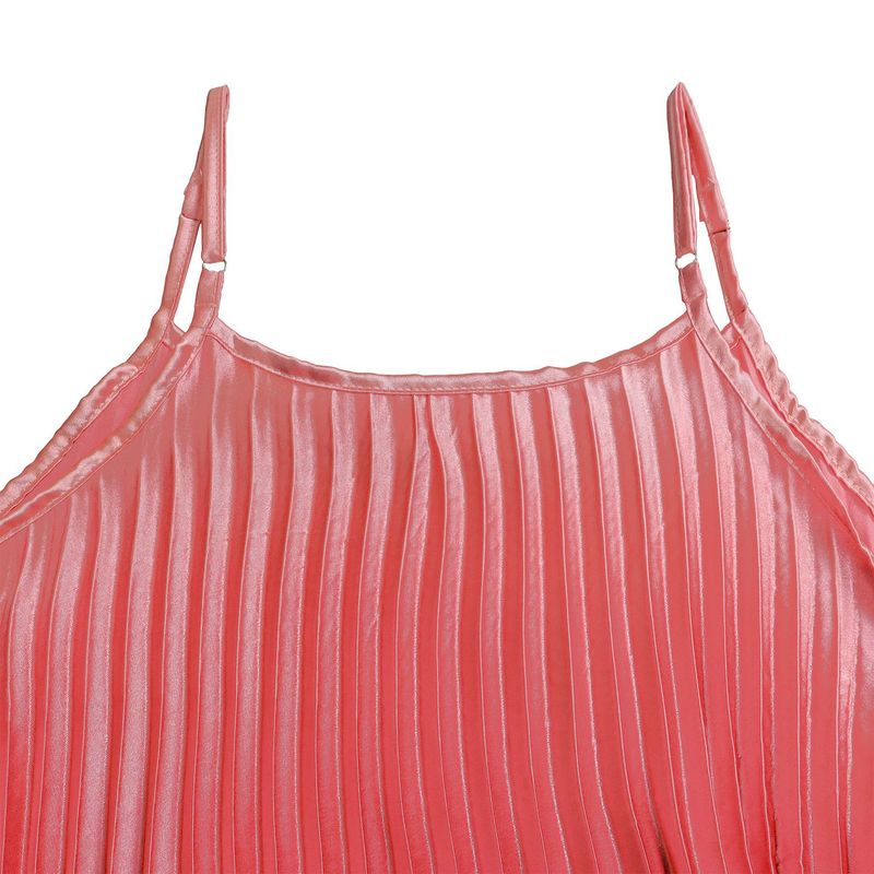 Novo estilo de saia longa plissada com decote em V e suspensório de praia estilo férias_voghion.com