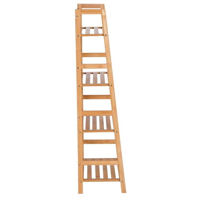 Bücherregal Mit 4 Ebenen Im Leiterdesign, Aus Bambusholz, Naturfarbe_voghion.com
