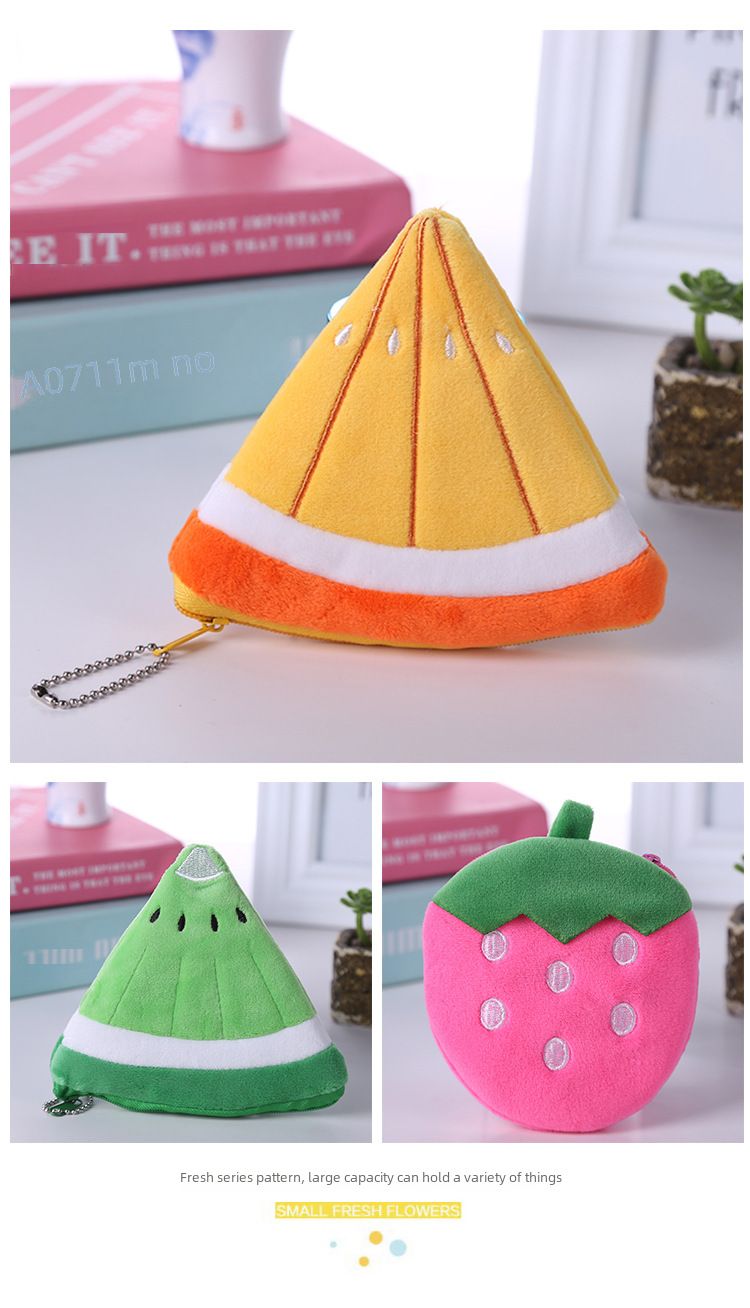 Korean watermelon bag orange pineapple fruit mobile phone bag cartoon plush coin purse key Case Factory wholesale_voghion.com