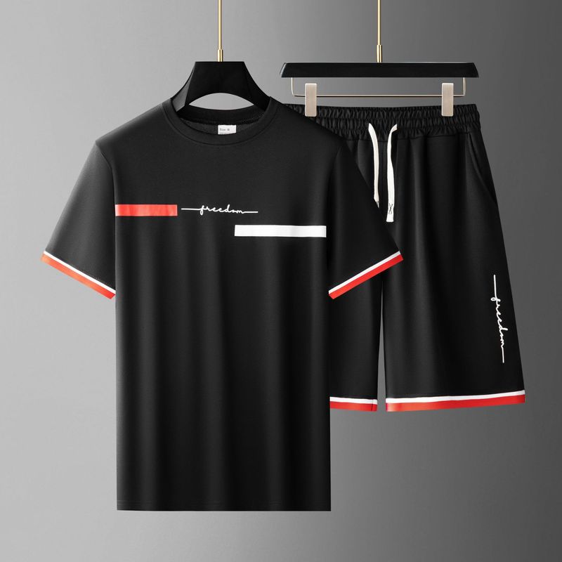 Herrenbekleidung Neuer hochwertiger zweiteiliger Sportanzug für Herren mit 3D-Digitaldruck, T-Shirt, Rundhalsausschnitt, Kurzarm-Shorts-Anzug_voghion.com