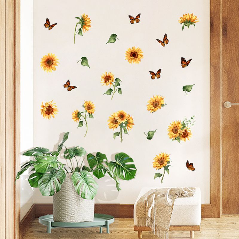 Pegatinas de pared de PVC mate con diseño de mariposa y girasol de verano N1901 para decoración de ventanas de sala de estar y dormitorio_voghion.com