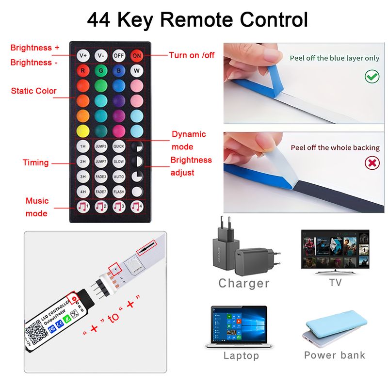 RGB LED-stripverlichting met muzieksynchronisatie, USB 5V afstandsbediening, flexibele LED-lintlamp voor kamer, feest, tv, bureau, slaapkamerdecoratie_voghion.com