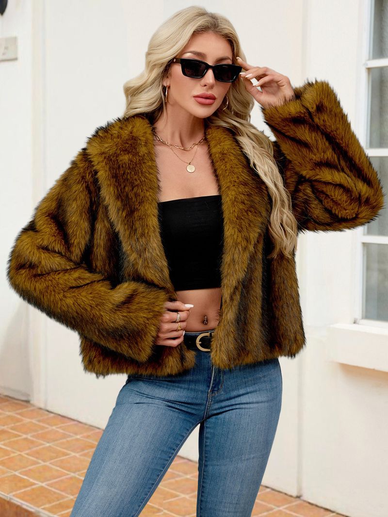 Cappotto in pelliccia sintetica da donna, elegante, con collo a scialle, a maniche lunghe – Capispalla invernale morbido e caldo per ufficio e casual_voghion.com
