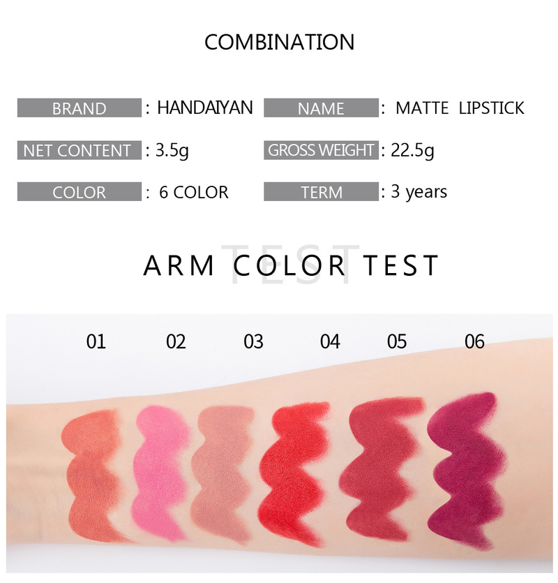 Wasserdichter 6-Farben-Matt-Lippenstift, langlebiger Antihaft-Cup-Lippenstift, der nicht verblasst, Sexy Nude Red Veet Lips_voghion.com