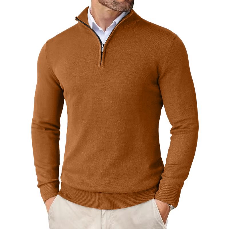 Men's Quarter Zip Up Sweaters Slim Fit Lightweight Pullover Outdoor Mock Neck Tops Half Turtleneck Knitted Streetwear_voghion.com