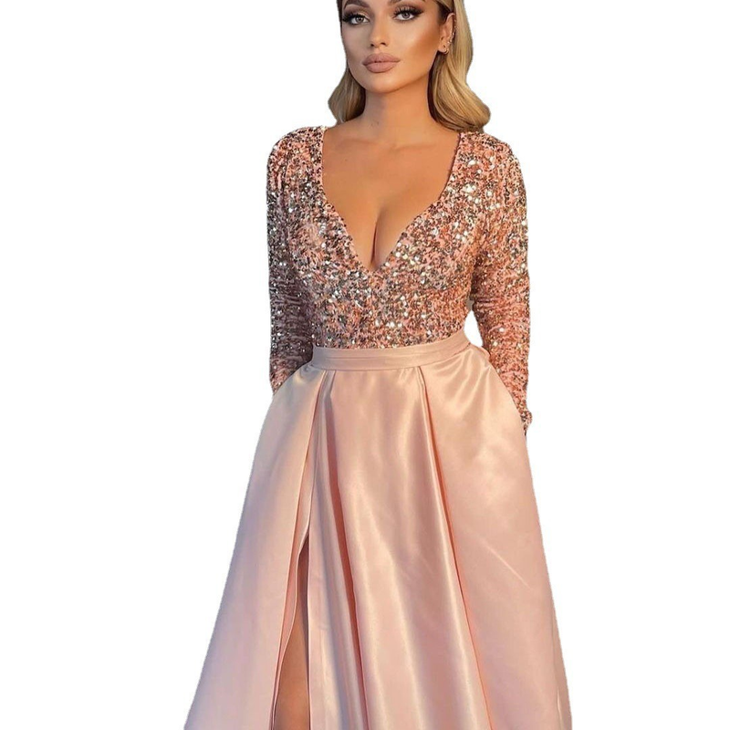 abito da sera da banchetto con coda lunga e gonna lunga sexy con paillettes grande altalena da donna_voghion.com